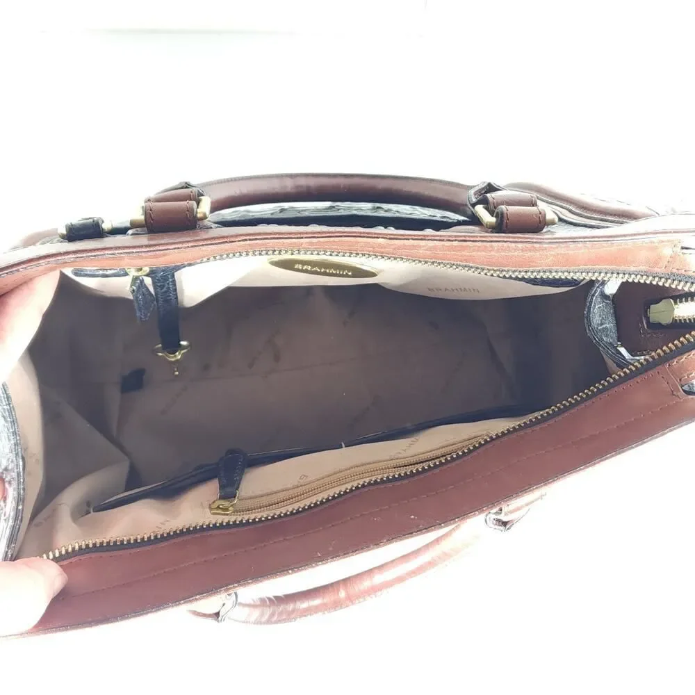 Brahmin Arden Tortoise Melbourne Leather Black Brown Satchel Handbag Bag